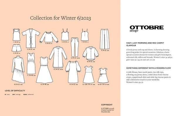 Image of OTTOBRE design Woman 6/2023 – a women’s clothing pattern magazine in English – available online at Šarlotes audumi