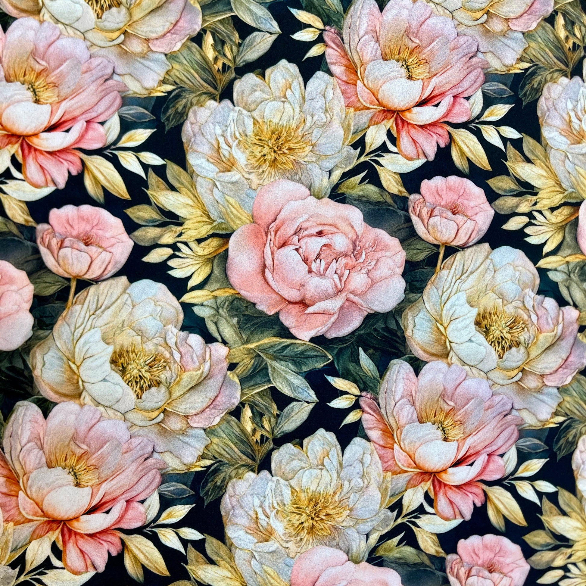 Dernier morceau - tissu softshell - pivoines 300 g/m² - 60cm