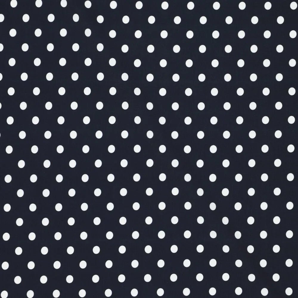 Image of swimsuit lycra fabric - polka dots on dark blue 155 g/m² – available at Šarlotes audumi