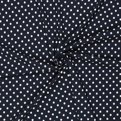 Image of swimsuit fabric - polka dots on dark blue 155 g/m² – available at Šarlotes audumi