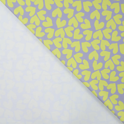 Swimwear Lycra fabric - hearts on smoky lilac 220 g/m² | UPF 50+
