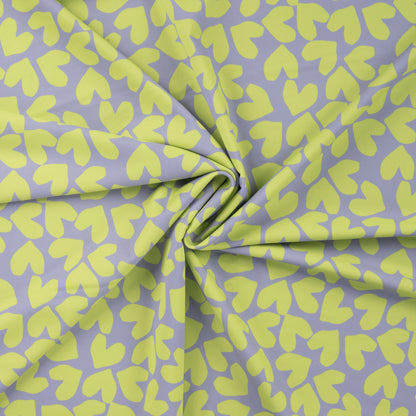 Swimwear lycra fabric - hearts on smoky lilac 220 g/m² | UPF 50+