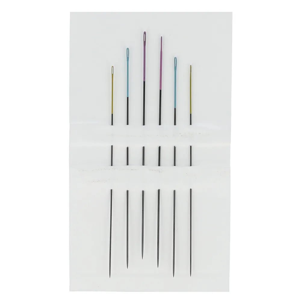 Image of black beading needles with a colored eye No. 10–12 (6 pcs.) Pony – available at Šarlotes audumi