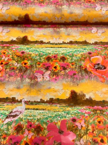 Lightweight cotton jersey - meadow at sunset 210 g/m²