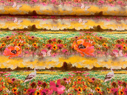 Thin cotton jersey-meadow at sunset 210 g/m²