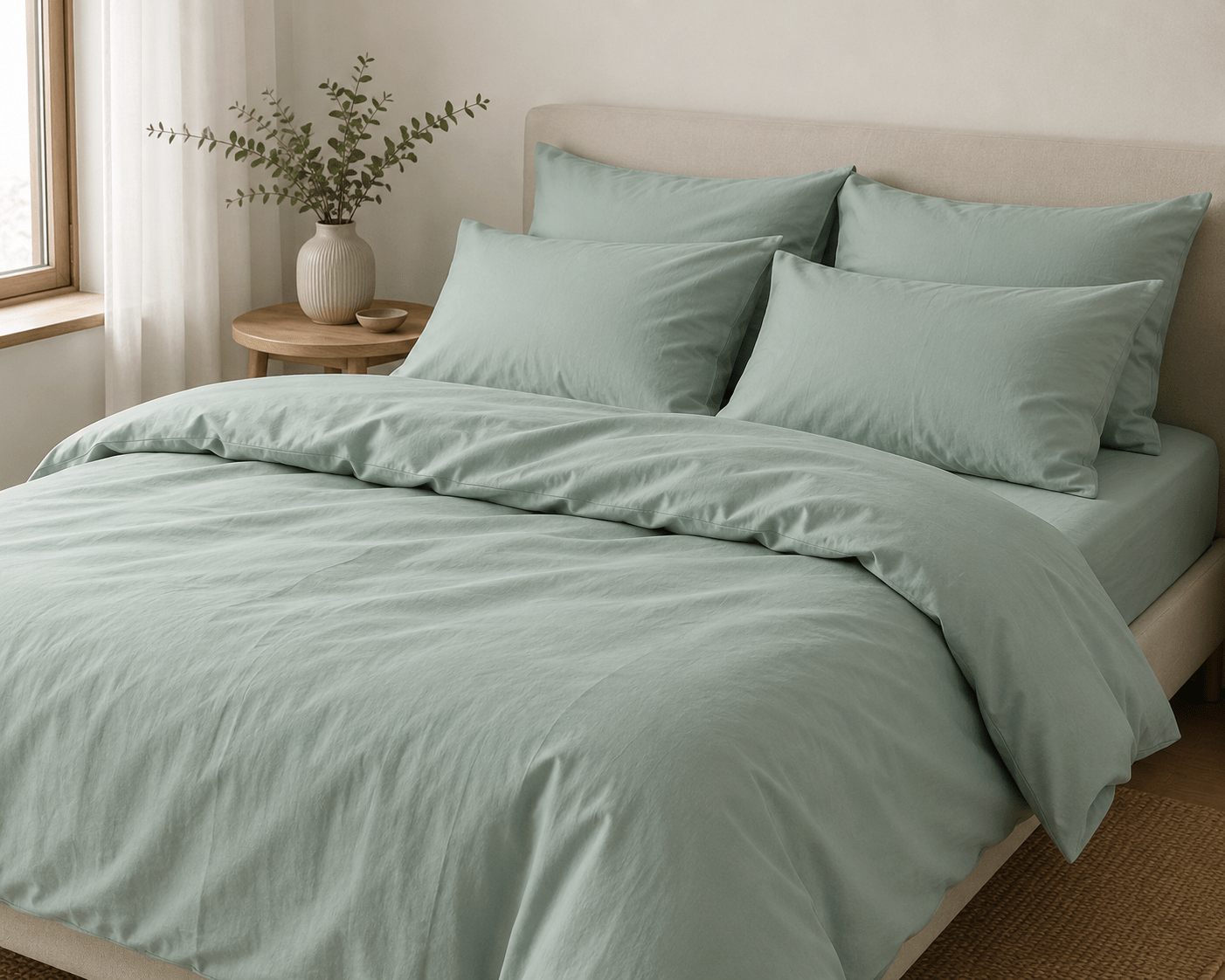 Tissu en coton large 100 %, vert sauge, 220 cm – disponible en ligne chez Šarlotes audumi