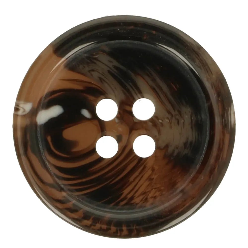 Image of a dark brown four-hole suit jacket button - available online at Šarlotes audumi