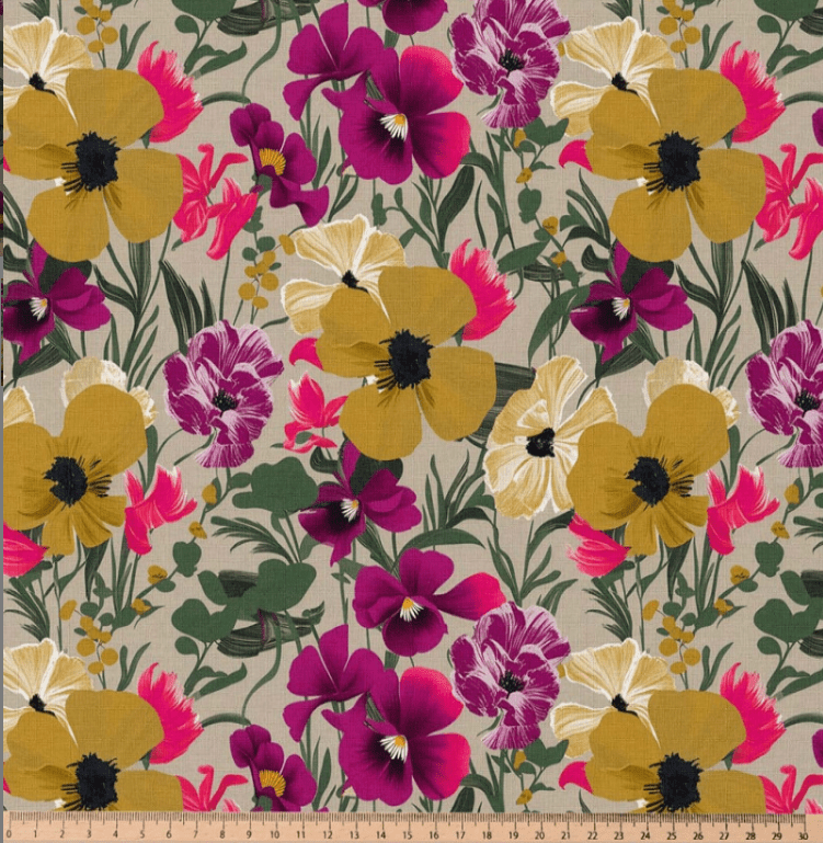 Image of Premium 100% cotton fabric with pansies – available online at Šarlotes audumi