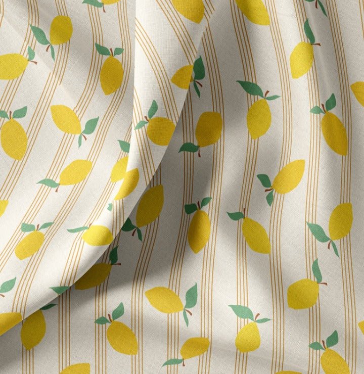 Image with Premium 100% cotton fabric - lemons in fine lines 115 g/m² – available at Charlotte's Fabrics