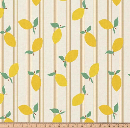 Image with premium 100% cotton fabric - lemons in fine lines 115 g/m² – available at Šarlotes audumi