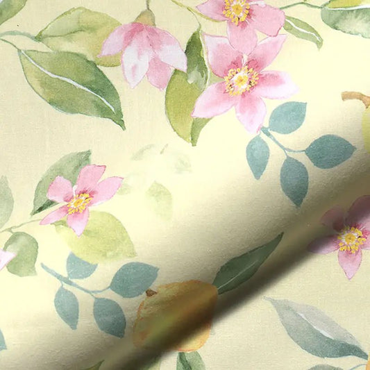 Image of Premium 100% cotton fabric - lemon flower garden in watercolor style 110 g/m² – available at Charlotte's Fabrics