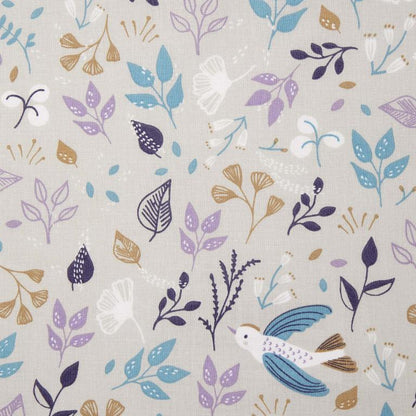 Premium 100% cotton fabric - doves and flowers on a gray background 115 g/m²