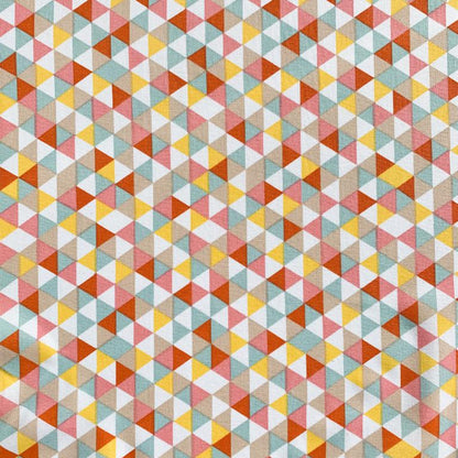 Premium 100% cotton fabric - yellow, orange, mint triangles 115 g/m²