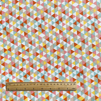 Premium 100% cotton fabric - yellow, orange, mint triangles 115 g/m²