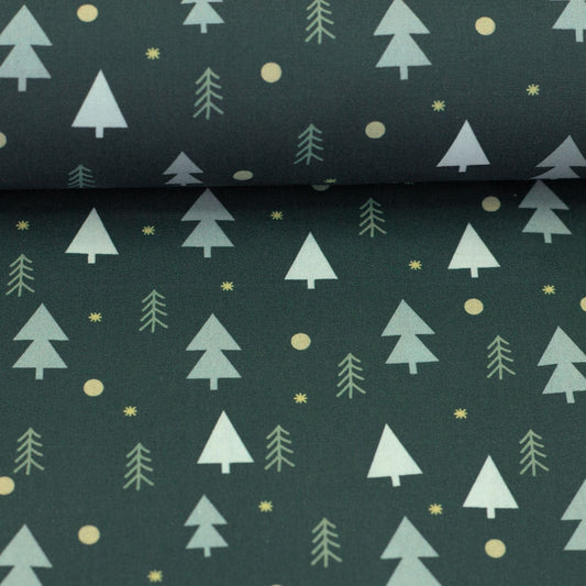 Image d'un tissu premium 100 % coton à motif chevrons sur fond vert sapin 130 g/m² – disponible chez Šarlotes audumi