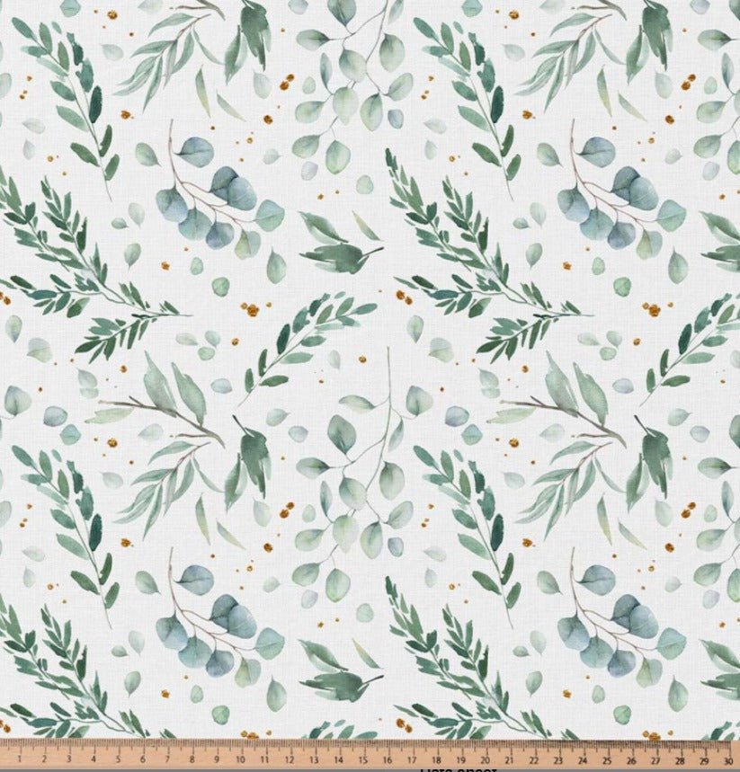 Image of premium 100% cotton fabric - eucalyptus leaves 115 g/m² – available at Šarlotes audumi
