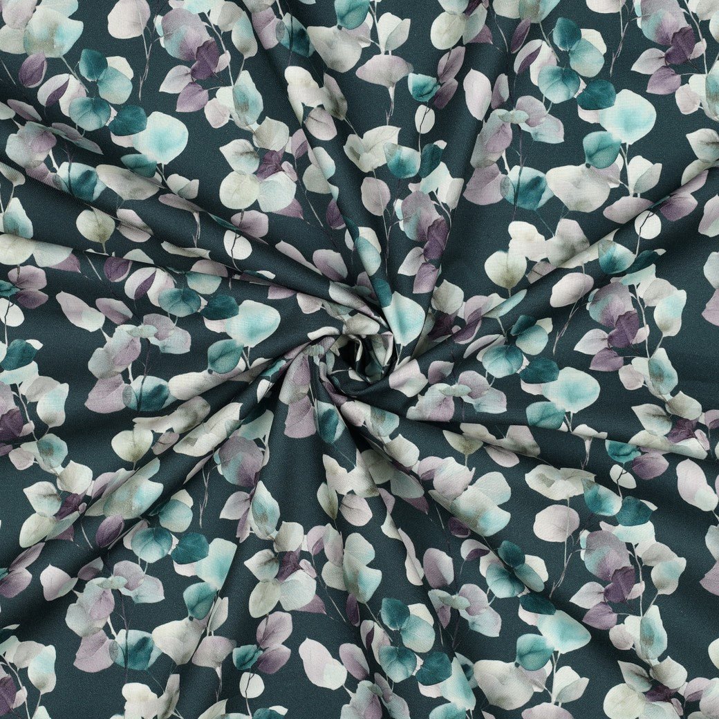 Image with Premium 100% cotton eucalyptus fabric in petrol – available online at Šarlotes audumi