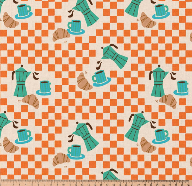 Image of premium 100% cotton fabric - Espresso and croissant, available online at Charlotte's Fabrics