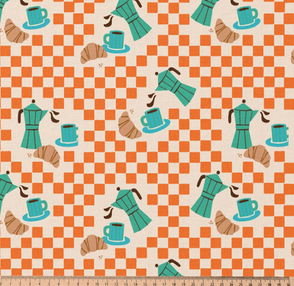Image of premium 100% cotton fabric - Espresso and croissant, available online at Charlotte's Fabrics