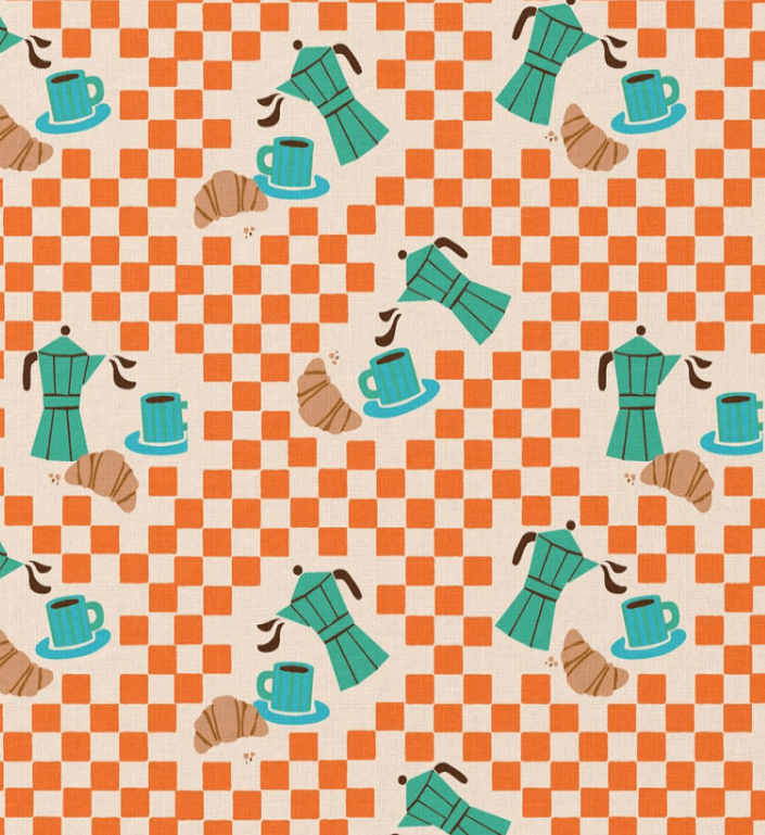 Image of premium 100% cotton fabric - Espresso and croissant, available online at Charlotte's Fabrics