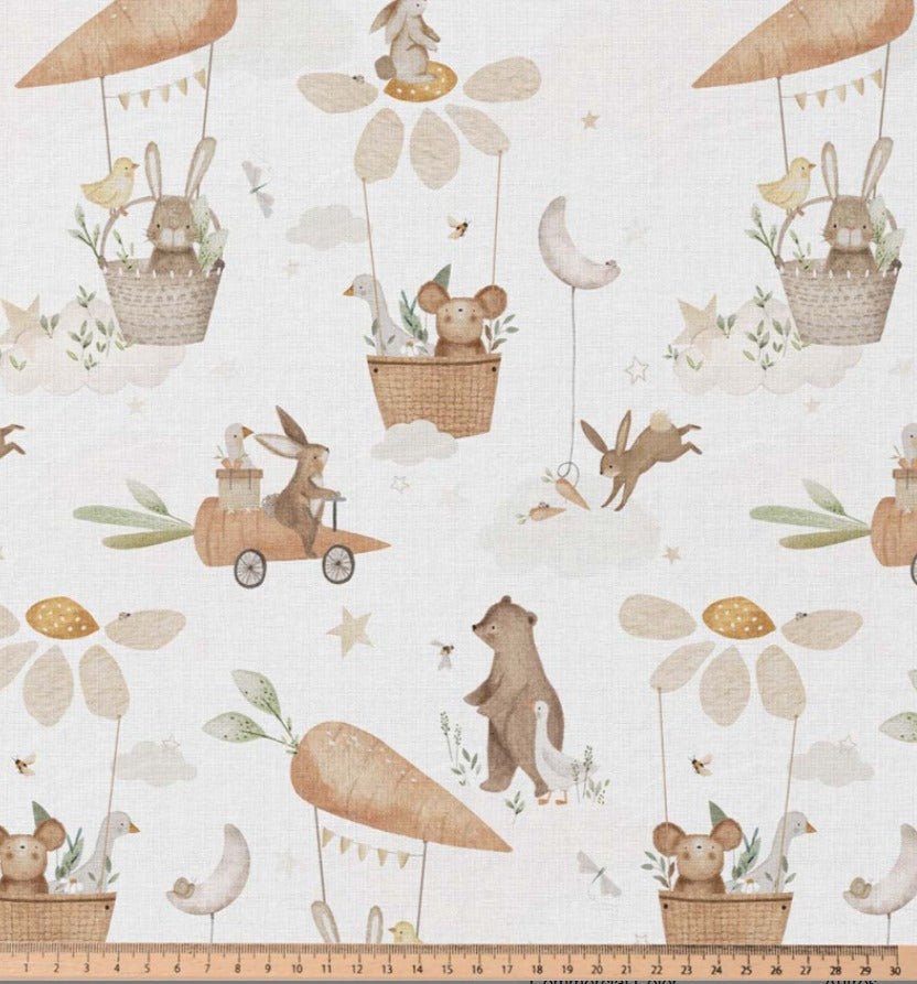 Image avec tissu Premium 100 % coton - lapins avec carottes 115 g/m² – disponible chez Šarlotes audumi