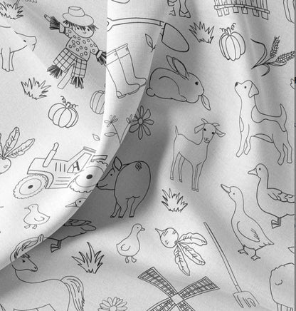 Image with premium 100% cotton fabric, COLOR IT YOURSELF - farmyard, 115 g/m² – available at Šarlotes audumi