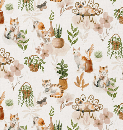 Premium 100% cotton fabric with cats and houseplants – available online, Charlotte's Fabrics