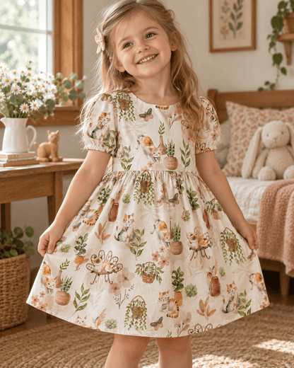 Premium 100% cotton fabric with cats and houseplants – available online, Charlotte's Fabrics