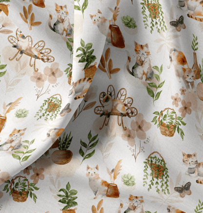Premium 100% cotton fabric with cats and houseplants – available online, Charlotte's Fabrics