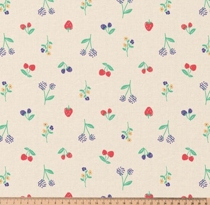 Image with Premium 100% cotton fabric - cherries and flowers 115 g/m² – available at Šarlotes audumi