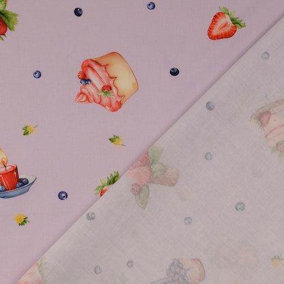 Image with premium 100% cotton fabric, cupcakes with blueberries – available online at Charlotte Fabrics