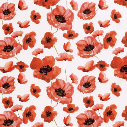 Premium 100% cotton fabric with poppies on a white background 110 g/m²