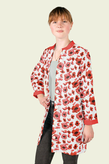 Premium 100% cotton fabric - poppies on a white background 110 g/m²