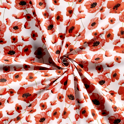 Premium 100% cotton fabric - poppies on a white background 110 g/m²