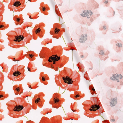 Premium 100% cotton fabric - poppies on a white background 110 g/m²