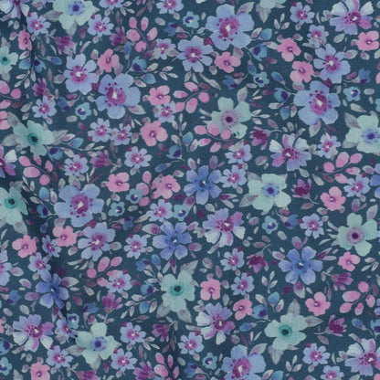 Image of Premium 100% cotton fabric - small flowers on petrol 110 g/m² – available at Šarlotes audumi