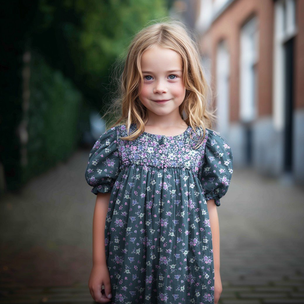 Image of premium 100% cotton fabric - small flowers on petrol 110 g/m² – available at Šarlotes audumi