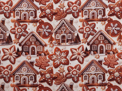 Image of Premium 100% cotton gingerbread house fabric, available online at Šarlotes audumi