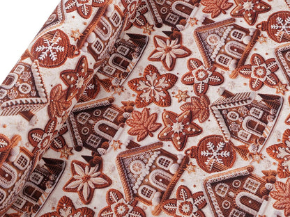 Image of Premium 100% cotton gingerbread house fabric, available online at Šarlotes audumi