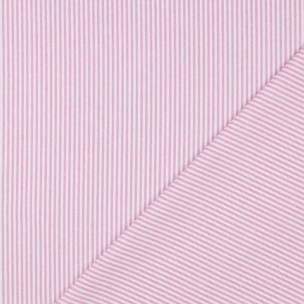 Premium 100% cotton fabric with 3 mm pink stripes, 110 g/m² – available at Šarlotes audumi