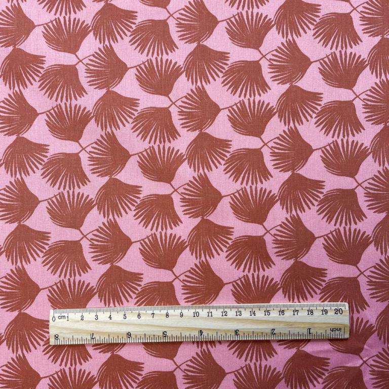 Tissu premium 100 % coton – feuilles de palmier roses 115 g/m²