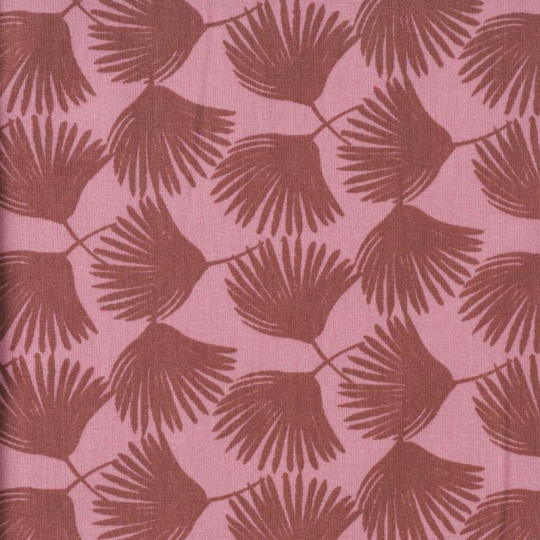 Tissu premium 100 % coton - feuilles de palmier roses 115 g/m²