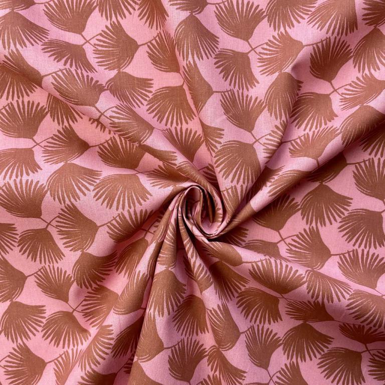 Tissu premium 100 % coton - feuilles de palmier roses 115 g/m²