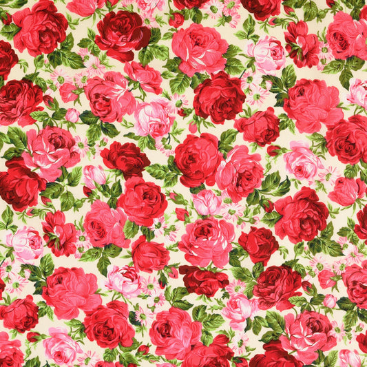 Image du tissu Premium 100 % coton, roses – disponible en ligne chez Šarlotes audumi