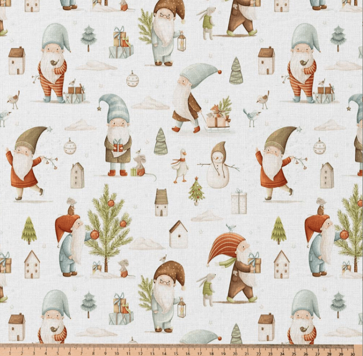 Image of Premium 100% cotton fabric - Christmas gnomes – available online at Šarlotes audumi