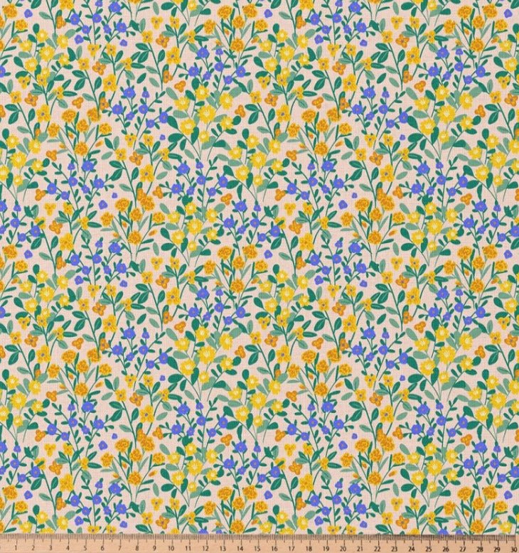 Image with premium 100% cotton fabric - delicate floral meadow 115 g/m² – available at Šarlotes audumi