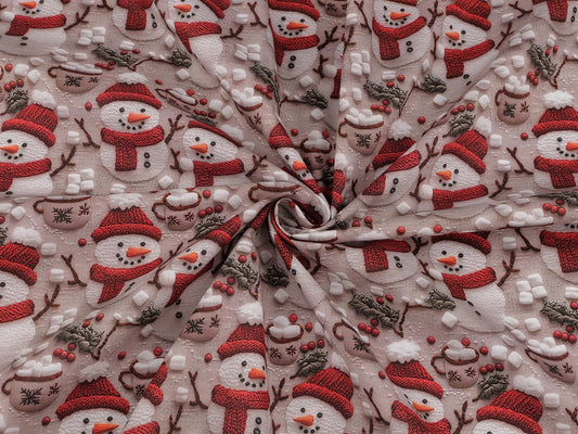Image de tissu Premium 100 % coton avec bonhommes de neige 120 g/m² – disponible chez Šarlotes audumi