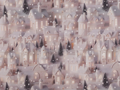 Image of Premium 100% cotton fabric – Snowy Houses, available online at Šarlotes audumi