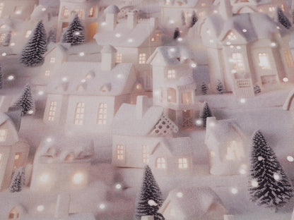 Image of Premium 100% cotton fabric – Snowy Houses, available online at Šarlotes audumi