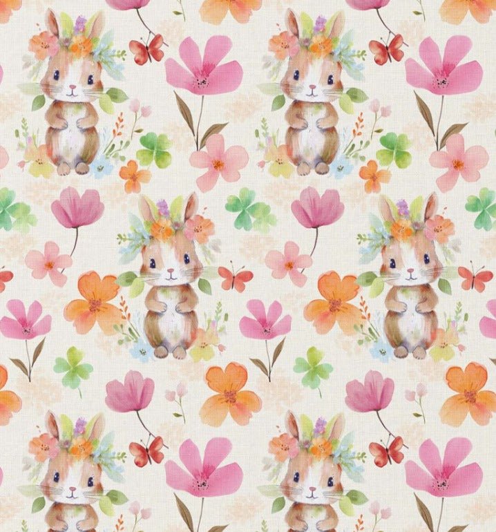 alt
Image with premium 100% cotton fabric - bunny in flowers 115 g/m² – available at Šarlotes audumi